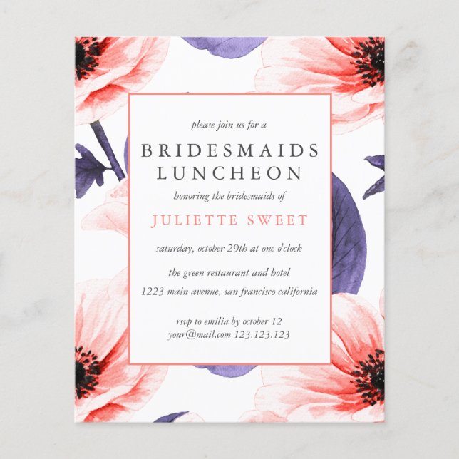 BUDGET Bridesmaids Luncheon  lila blommigt (Framsida)