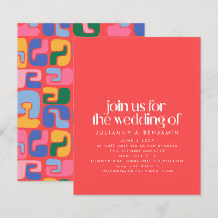 Budget Bright Red Retro Abstrakt Wedding bjudande 