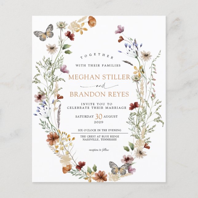 Budget - Brölloksinbjudan till Blommigten Wildblom (Framsida)