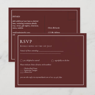 BUDGET Bröllop Burgundy Deep Red Monochrome Text Vykort