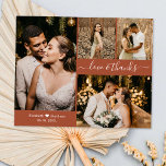 Budget Bröllop Collage Terracotta - tackkort<br><div class="desc">Budget, Elegant, minimalistisk Terracotta Hand lät Bröllop 4 Photo Collage Tack personlig till ett rimligt pris med ett tunt kort med låg budget. Snyggt bröllop tackar dig för att du har en kortmall med fyra foto på framsidan och ett foto på baksidan. Med texten "Kärlek och tack" i ett snabbt...</div>