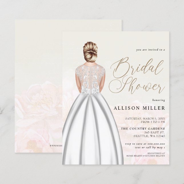 Budget Bröllop Dress Inbjudningskort för möhippan (Fram/baksida)