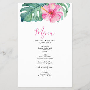 Budget Bröllop Menu Tropical Hibiscus Flygblad