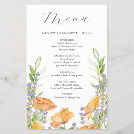 Budget Bröllop Menus Watercolor Wildblomma Flygblad