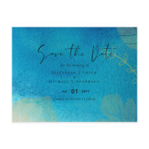 BUDGET Bröllop Ocean Blå Akvarell Spara Datum