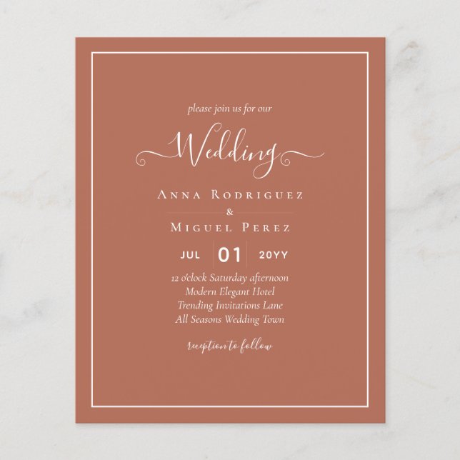 BUDGET Bröllop Terracotta Monochrome Flygblad (Framsidan)