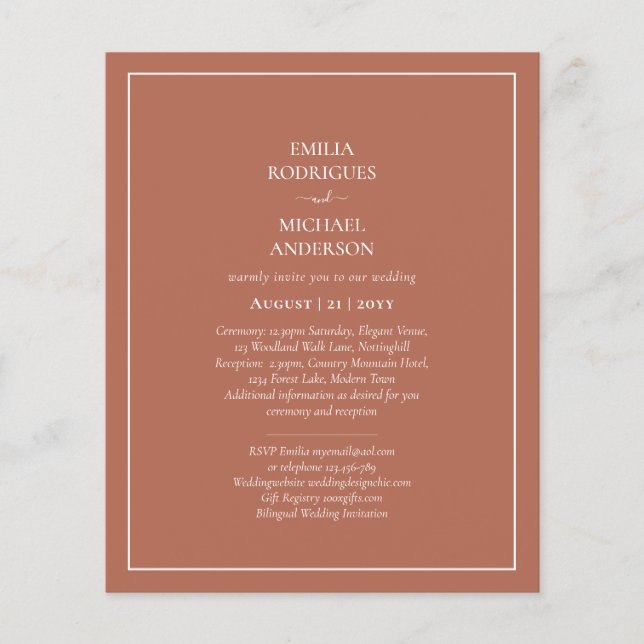 BUDGET Bröllop Terracotta Monochrome Flygblad (Framsidan)