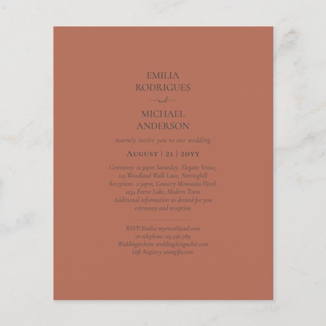 BUDGET Bröllop Terracotta Monochrome Flygblad (Framsidan)