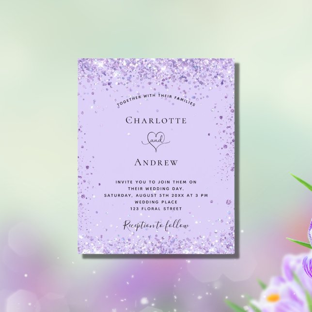 Budget bröllop violet glitter skriptinbjudan (Skapare uppladdad)