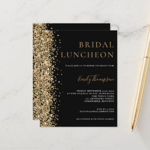 Budget Bröllops Lunch Guld Glitter Svart Inbjudan