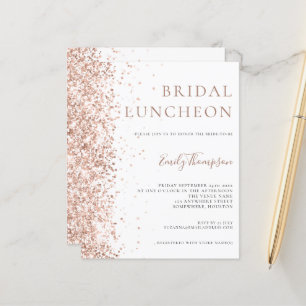 Budget Bröllops Lunch Rosa Guld Glitter Inbjudan