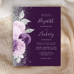 Budget Bröllopsblommor Djup Lila Silverglitter