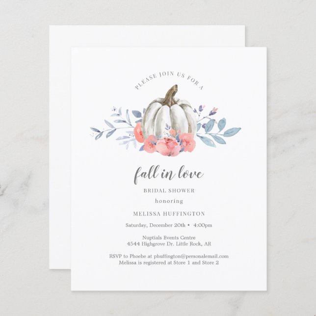 Budget Bröllopsdusch Blomsterlig Pumpa Inbjudan (Fram/baksida)