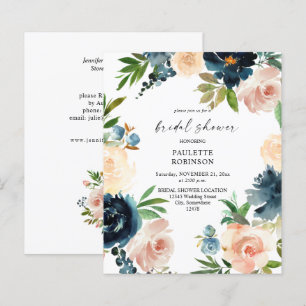 Budget Bröllopsdusch i Navy & Damblå Rosa Blommor