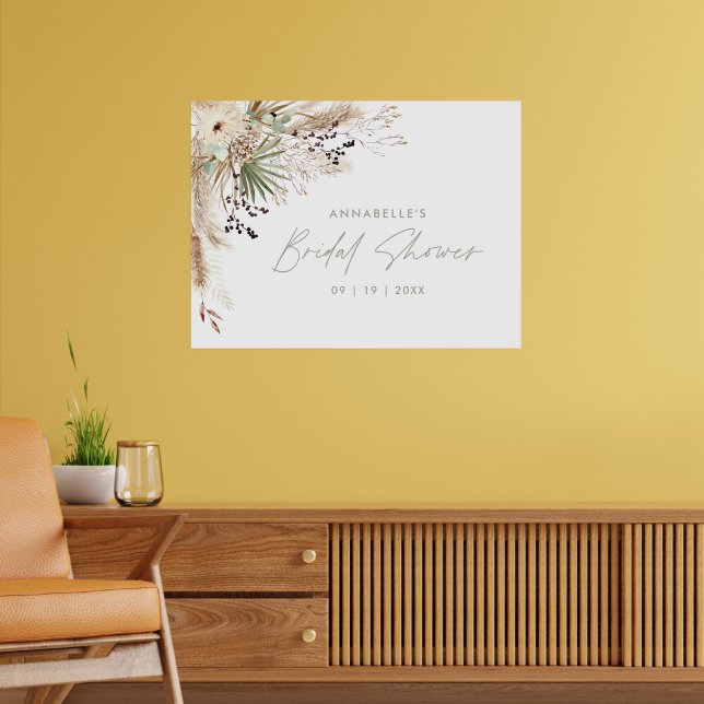 Budget Bröllopsdusch pampas gräs modern elegant Poster (Vardagsrum 2)