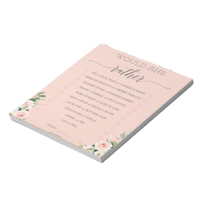 Budget Bröllopsdusch 'Would She Rather' Notisblock Anteckningsblock (Roterad)