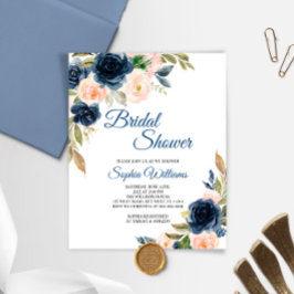 Budget Bröllopsduschinbjudan Navy & Rosa Blommor