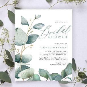 Budget bröllopsfest eucalyptus elegant inbjudan