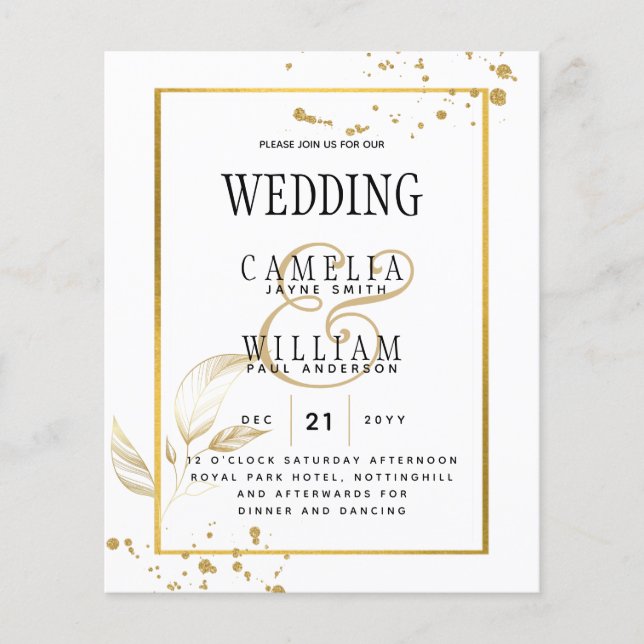 Budget Bröllopsinbjudan Foto Klassiskt Vitt GULD Flygblad (Framsidan)