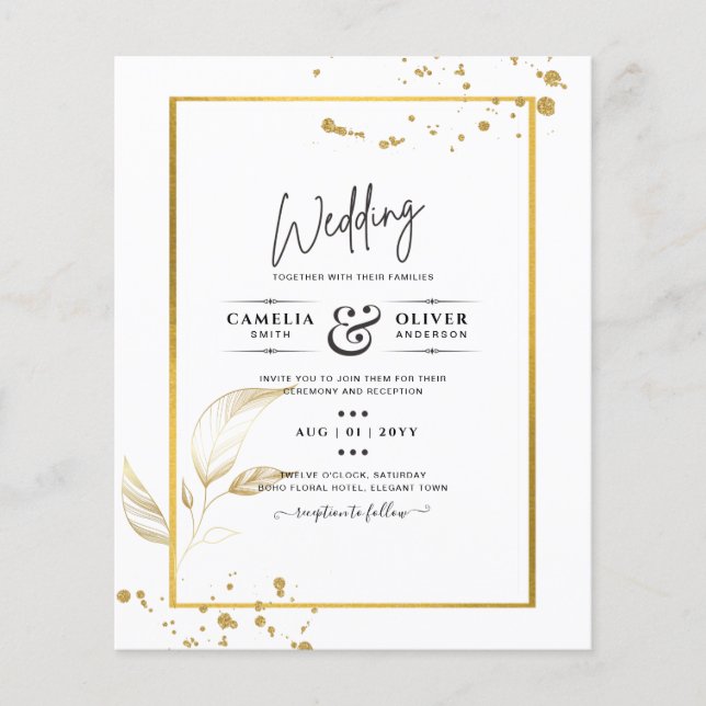 Budget Bröllopsinbjudan Foto Klassiskt Vitt GULD Flygblad (Framsidan)