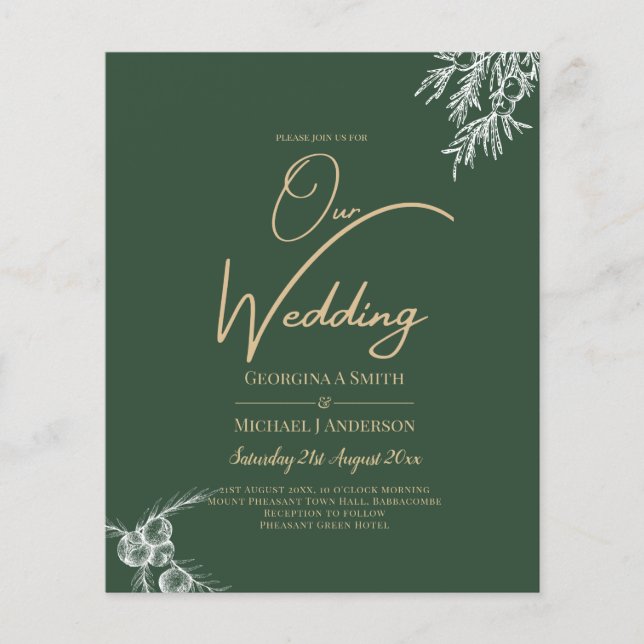 Budget Bröllopsinbjudan med foto GRÖN Flygblad (Framsidan)