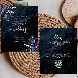 Budget Bröllopsinbjudan med Silver Blommor QR-kod