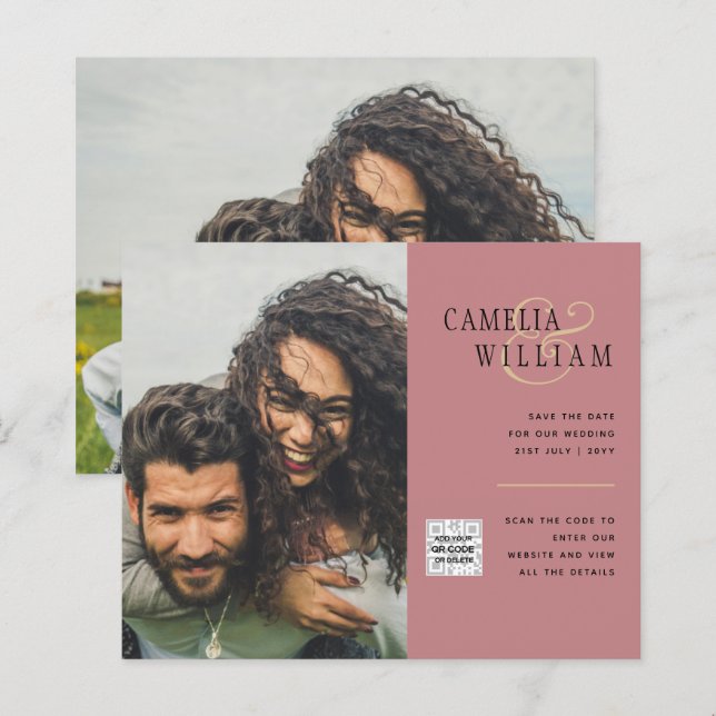 Budget Bröllopsinbjudan Spara Datum QR-kod  (Fram/baksida)