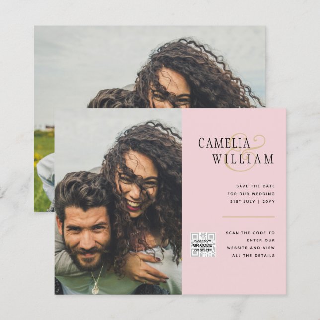 Budget Bröllopsinbjudan Spara Datum QR-kod  (Fram/baksida)