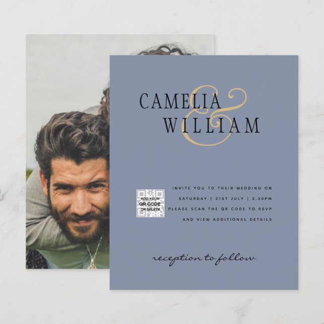 Budget Bröllopsinbjudan Spara Datum QR-kod  (Fram/baksida)