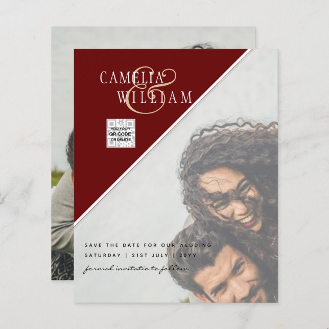 BUDGET Bröllopsinbjudan Spara datum QR-kod (Fram/baksida)