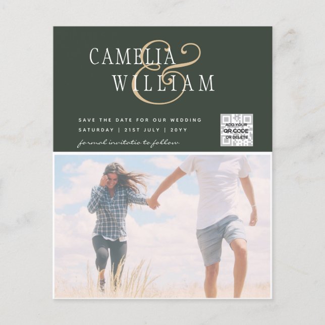 BUDGET Bröllopsinbjudan Spara datum QR-kod Flygblad (Framsidan)