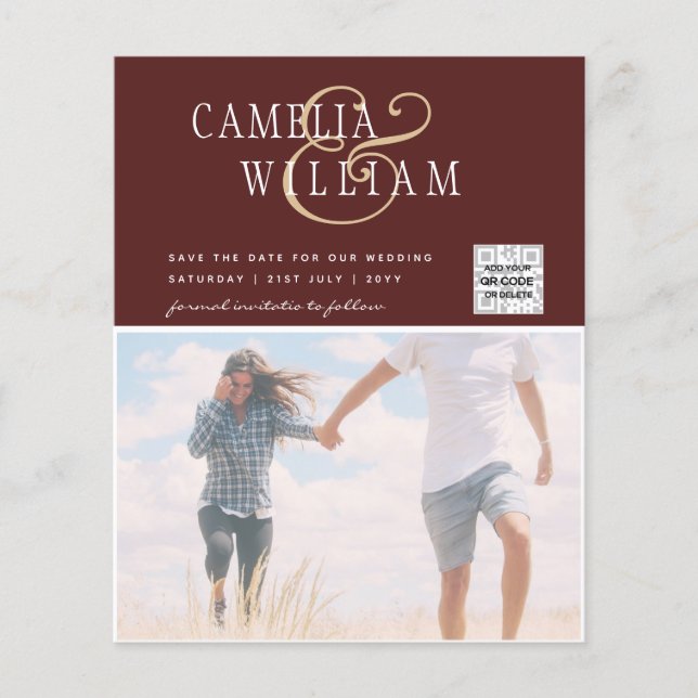 BUDGET Bröllopsinbjudan Spara datum QR-kod Flygblad (Framsidan)