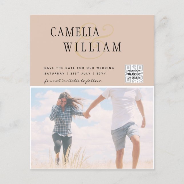 BUDGET Bröllopsinbjudan Spara Datum QR-kod Flygblad (Framsidan)