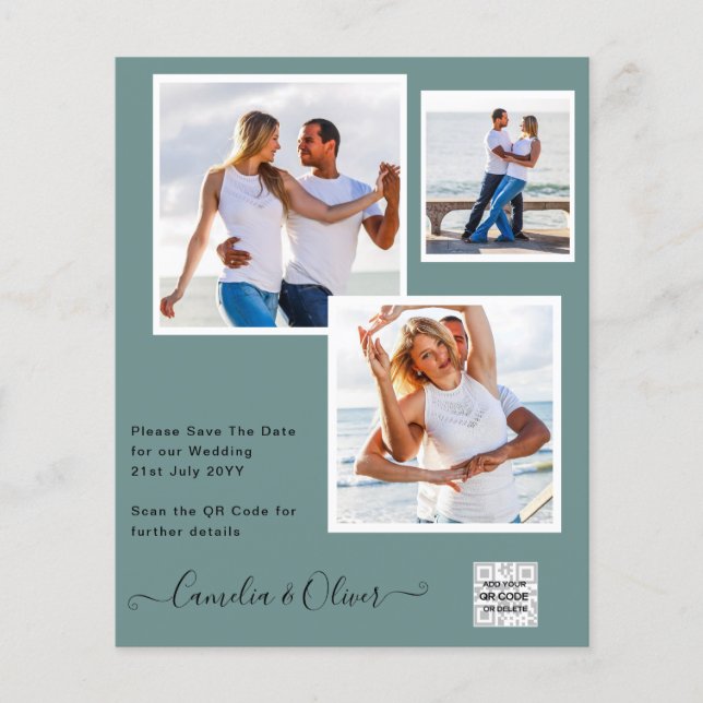 BUDGET Bröllopsinbjudan Spara datum QR-kod Flygblad (Framsidan)
