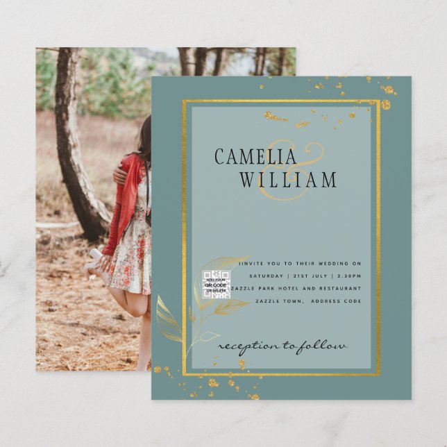 BUDGET Bröllopsinbjudan Spara datumet (Fram/baksida)