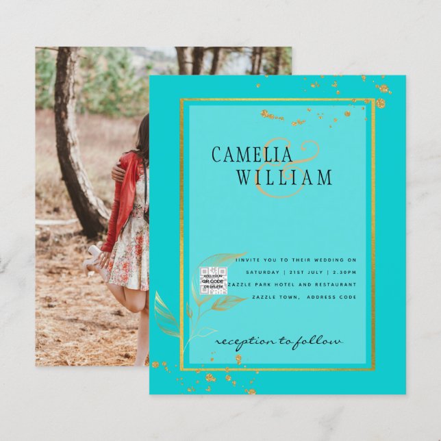 BUDGET Bröllopsinbjudan Spara datumet Foto (Fram/baksida)