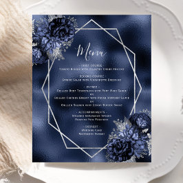 Budget Bröllopsmeny i Marinblå Blommor och Silver
