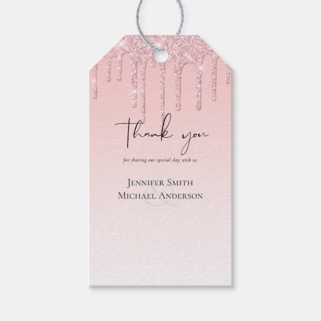 Budget Brud Bröllop Rosa Glitter Glittrande Snyggt Presentetikett (Framsidan)