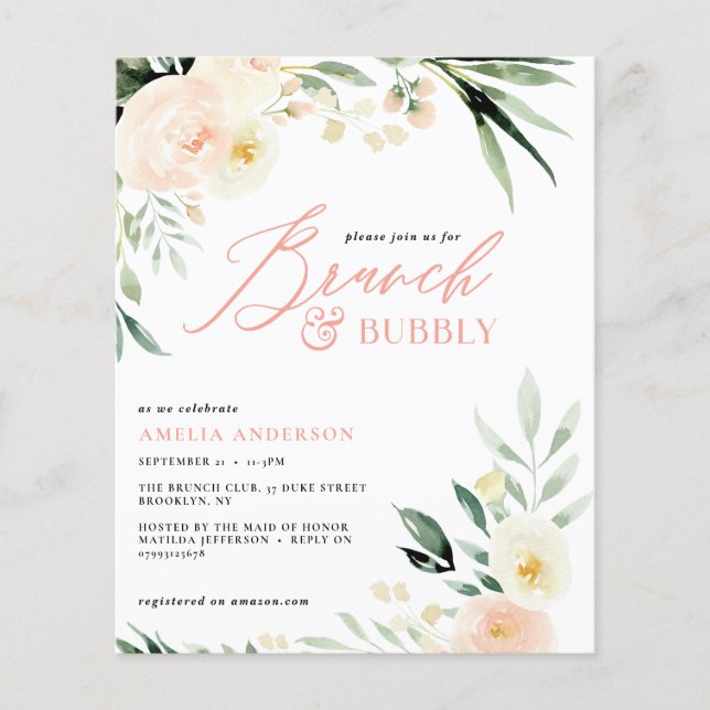 budget Brunch & bubbelgrön persikovattenfärg  Flygblad (Framsidan)