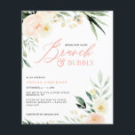 budget Brunch & bubblande grönt Peach-vattenfärg Flygblad<br><div class="desc">budget Brunch & bubblande grönt och persikofärgad vattenfärg blommigt bröllop inbjudningskort för möhippan. En del av en samling.</div>