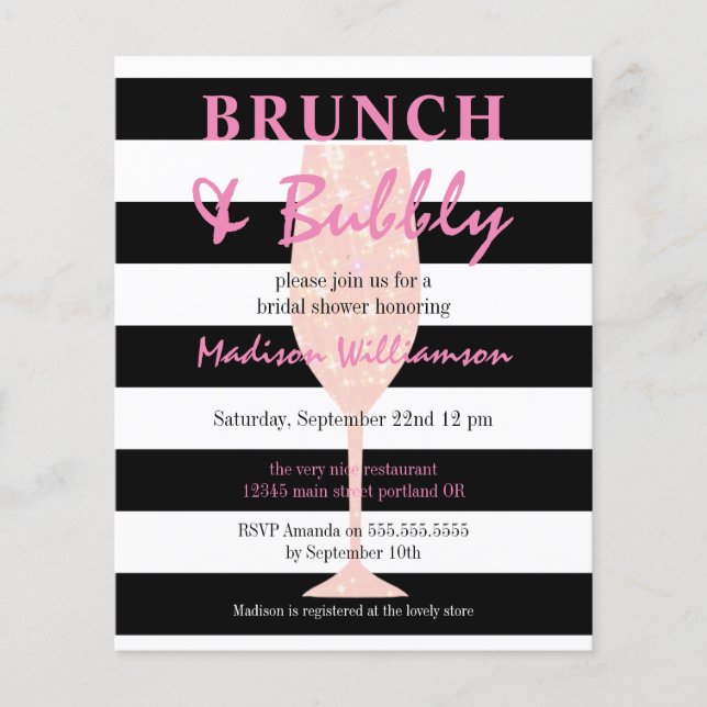 Budget Brunch & Bubbly Rosa Glitter Bröllopsdusch  (Framsida)