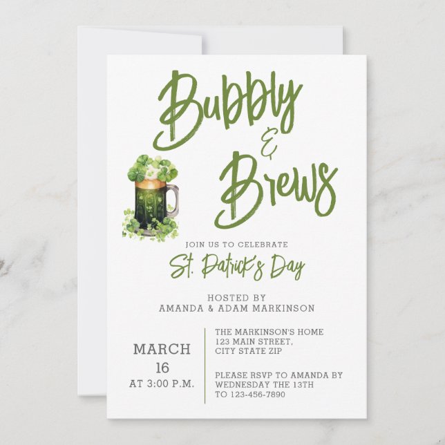 Budget Bubly and Brews St. Patricks Day Party Inbjudningar (Framsida)
