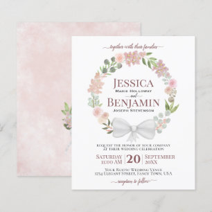 BUDGET BUDGET Boho Bröllopsinbjudan till rosa Blom