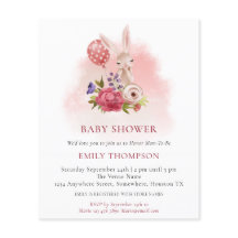 Budget Bunny Florals Rosa Baby Shower Inbjudan