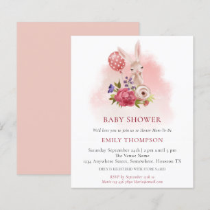 Budget Bunny Florals Rosa Baby Shower Inbjudan