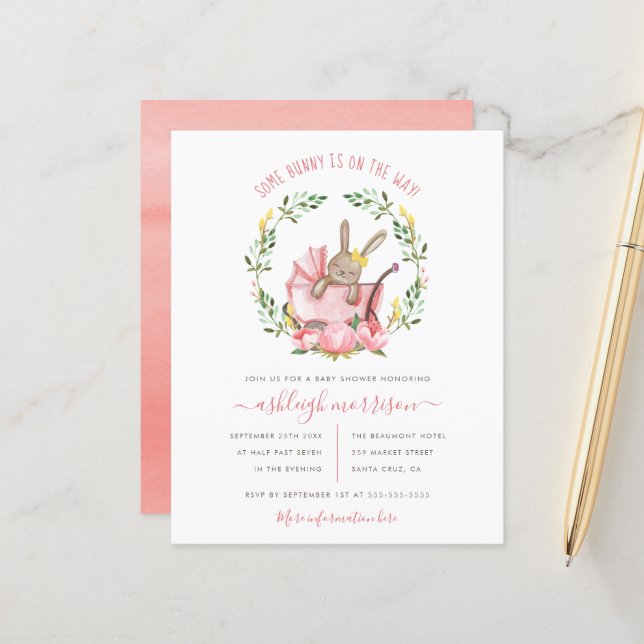 Budget Bunny & Watercolor Flowers Girl Baby Shower (Fram/Back In Situ)