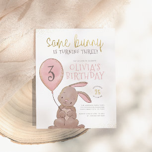 Budget Bunny Watercolor Rosa & Guld Födelsedagsfes
