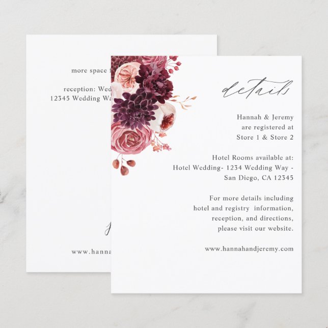 Budget Burgunder & Rosa Blommig 8A Boho Detaljer (Fram/baksida)