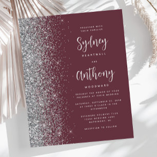 Budget Burgunder Silver Glitter Kalligrafi Bröllop