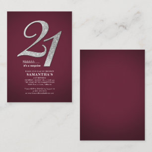 Budget Burgundy 21:a födelsedag Modern Glitter Anteckningskort